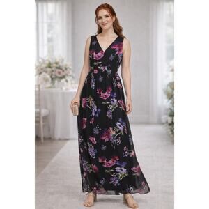 ModCloth Muster The Length Floral Maxi Dress Black XL V-Neck Sleeveless Formal